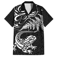 New Zealand Tuatara Tribal Tattoo Family Matching Tank Maxi Dress and Hawaiian Shirt Silver Fern and Maori Pattern Black Color LT03 Dad's Shirt - Short Sleeve Black - Polynesian Pride