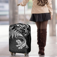 New Zealand Tuatara Tribal Tattoo Luggage Cover Silver Fern and Maori Pattern Black Color