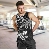 New Zealand Tuatara Tribal Tattoo Men Tank Top Silver Fern and Maori Pattern Black Color LT03 Black - Polynesian Pride