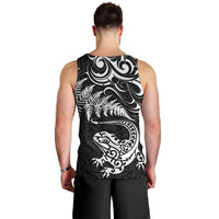 New Zealand Tuatara Tribal Tattoo Men Tank Top Silver Fern and Maori Pattern Black Color LT03 - Polynesian Pride