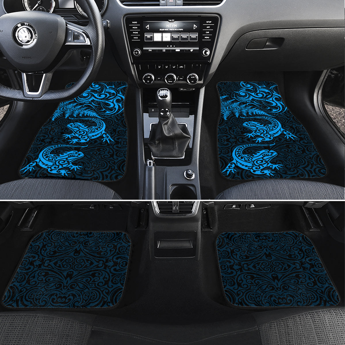 New Zealand Tuatara Tribal Tattoo Car Mats Silver Fern and Maori Pattern Blue Color LT03 Set 4pcs Blue - Polynesian Pride