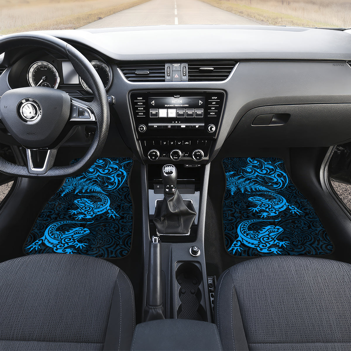 New Zealand Tuatara Tribal Tattoo Car Mats Silver Fern and Maori Pattern Blue Color LT03 Set 2pcs - Front Blue - Polynesian Pride