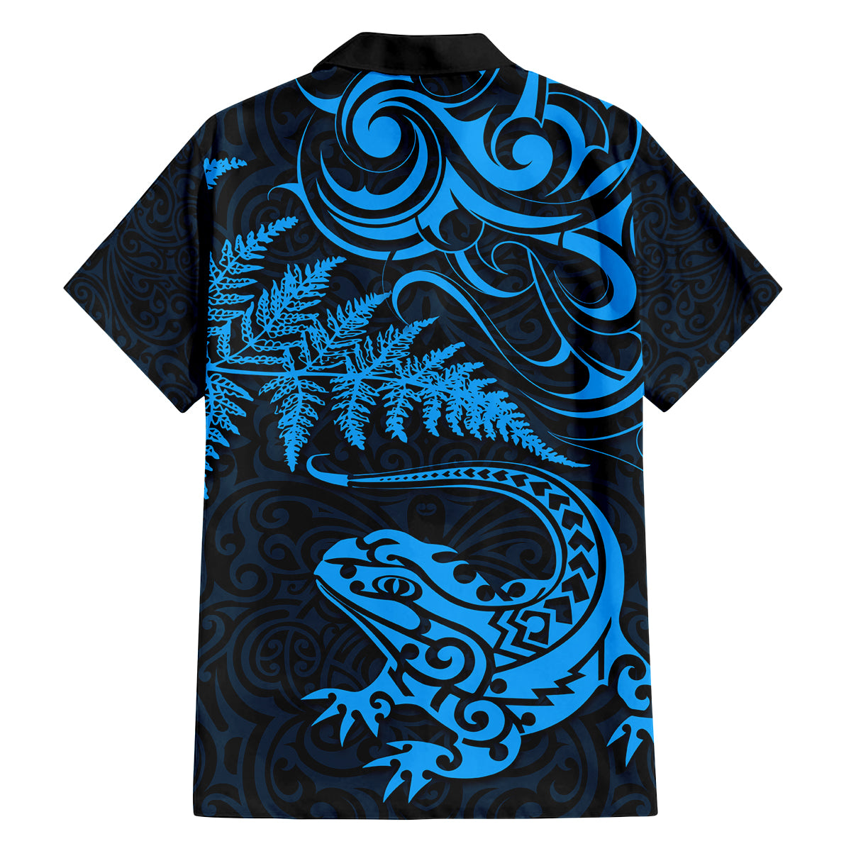 New Zealand Tuatara Tribal Tattoo Family Matching Puletasi and Hawaiian Shirt Silver Fern and Maori Pattern Blue Color LT03 - Polynesian Pride