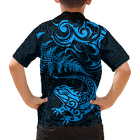 New Zealand Tuatara Tribal Tattoo Family Matching Summer Maxi Dress and Hawaiian Shirt Silver Fern and Maori Pattern Blue Color LT03 - Polynesian Pride