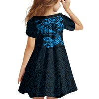 New Zealand Tuatara Tribal Tattoo Family Matching Summer Maxi Dress and Hawaiian Shirt Silver Fern and Maori Pattern Blue Color LT03 - Polynesian Pride