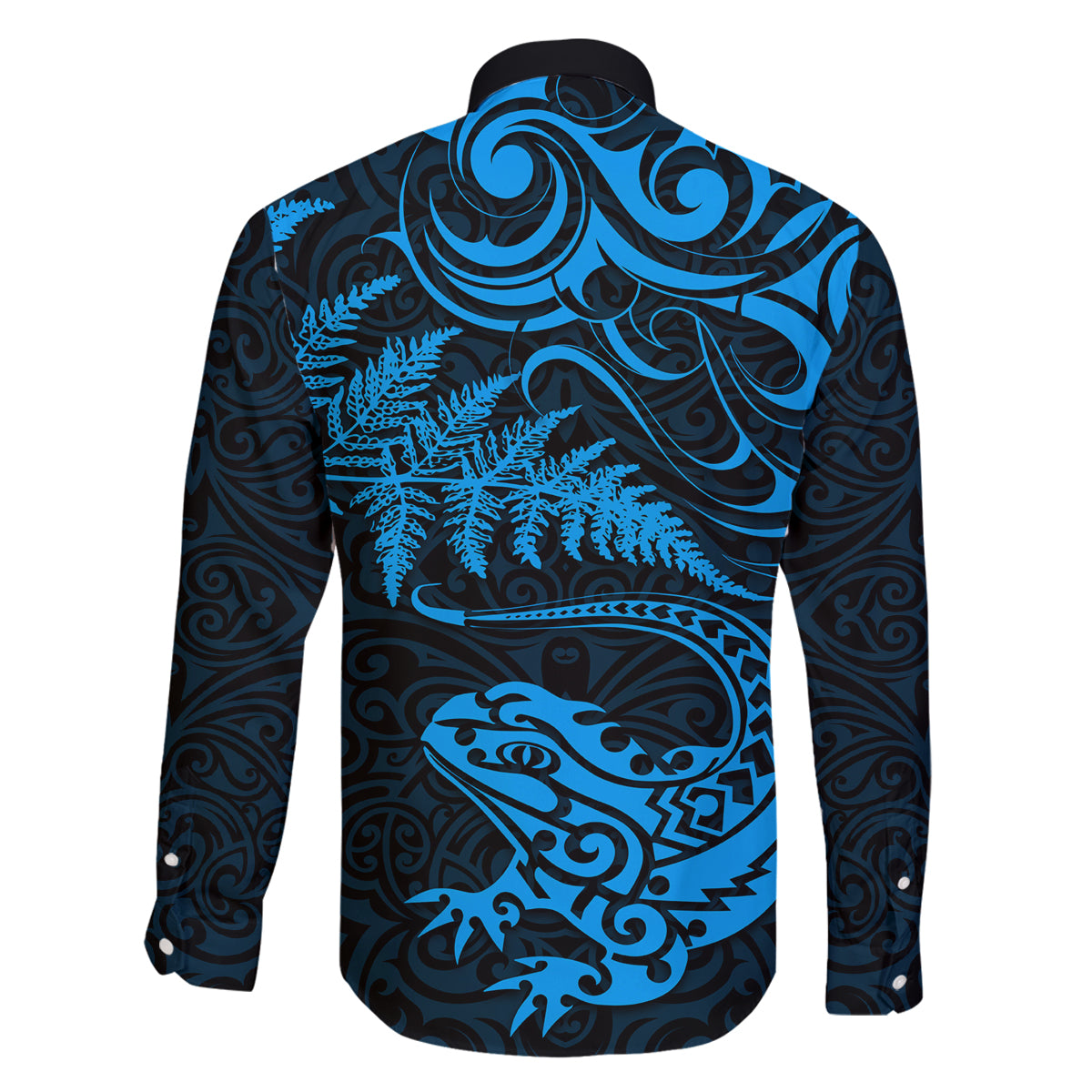 New Zealand Tuatara Tribal Tattoo Family Matching Tank Maxi Dress and Hawaiian Shirt Silver Fern and Maori Pattern Blue Color LT03 - Polynesian Pride