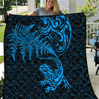 New Zealand Tuatara Tribal Tattoo Quilt Silver Fern and Maori Pattern Blue Color LT03 Blue - Polynesian Pride