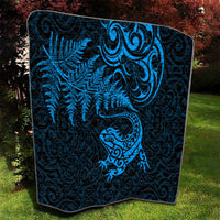 New Zealand Tuatara Tribal Tattoo Quilt Silver Fern and Maori Pattern Blue Color LT03 - Polynesian Pride