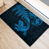 New Zealand Tuatara Tribal Tattoo Rubber Doormat Silver Fern and Maori Pattern Blue Color LT03 - Polynesian Pride