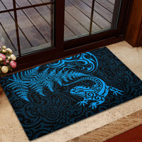 New Zealand Tuatara Tribal Tattoo Rubber Doormat Silver Fern and Maori Pattern Blue Color LT03 - Polynesian Pride