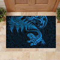 New Zealand Tuatara Tribal Tattoo Rubber Doormat Silver Fern and Maori Pattern Blue Color LT03 - Polynesian Pride