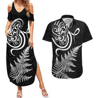 New Zealand Octopus Tattoo and Fern Couples Matching Summer Maxi Dress and Hawaiian Shirt Maori Pattern