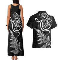 New Zealand Octopus Tattoo and Fern Couples Matching Tank Maxi Dress and Hawaiian Shirt Maori Pattern