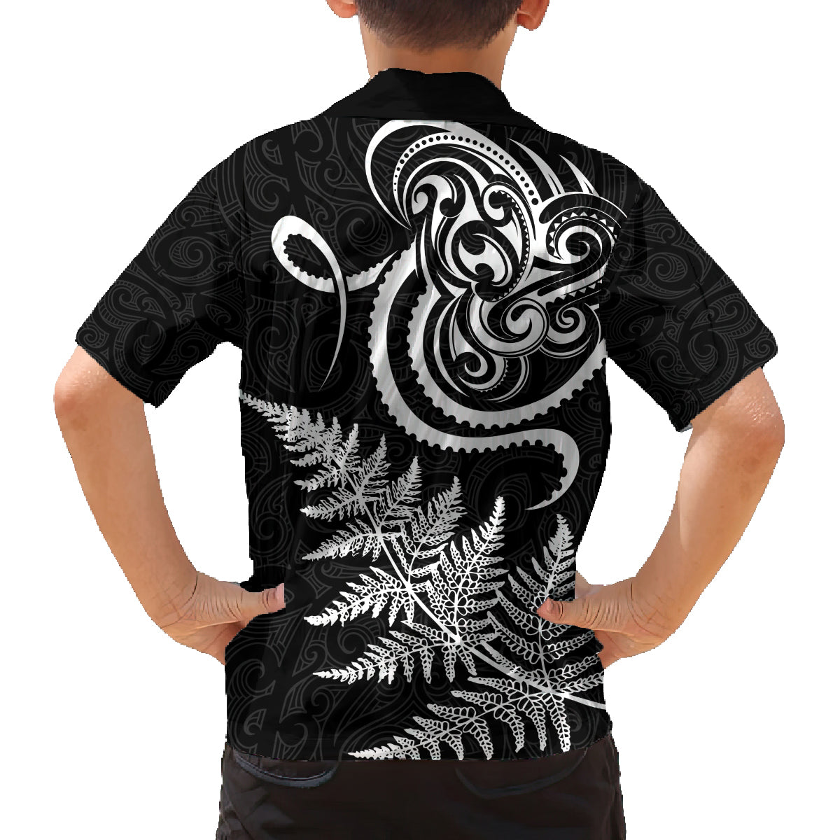 New Zealand Octopus Tattoo and Fern Family Matching Off Shoulder Maxi Dress and Hawaiian Shirt Maori Pattern LT03 - Polynesian Pride