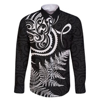 New Zealand Octopus Tattoo and Fern Family Matching Off Shoulder Maxi Dress and Hawaiian Shirt Maori Pattern LT03 Dad's Shirt - Long Sleeve Black - Polynesian Pride
