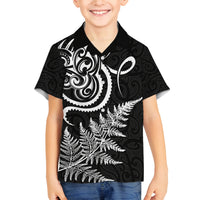 New Zealand Octopus Tattoo and Fern Family Matching Off Shoulder Short Dress and Hawaiian Shirt Maori Pattern LT03 Son's Shirt Black - Polynesian Pride