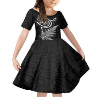 New Zealand Octopus Tattoo and Fern Family Matching Short Sleeve Bodycon Dress and Hawaiian Shirt Maori Pattern LT03 Daughter's Dress Black - Polynesian Pride