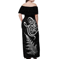 New Zealand Octopus Tattoo and Fern Off Shoulder Maxi Dress Maori Pattern