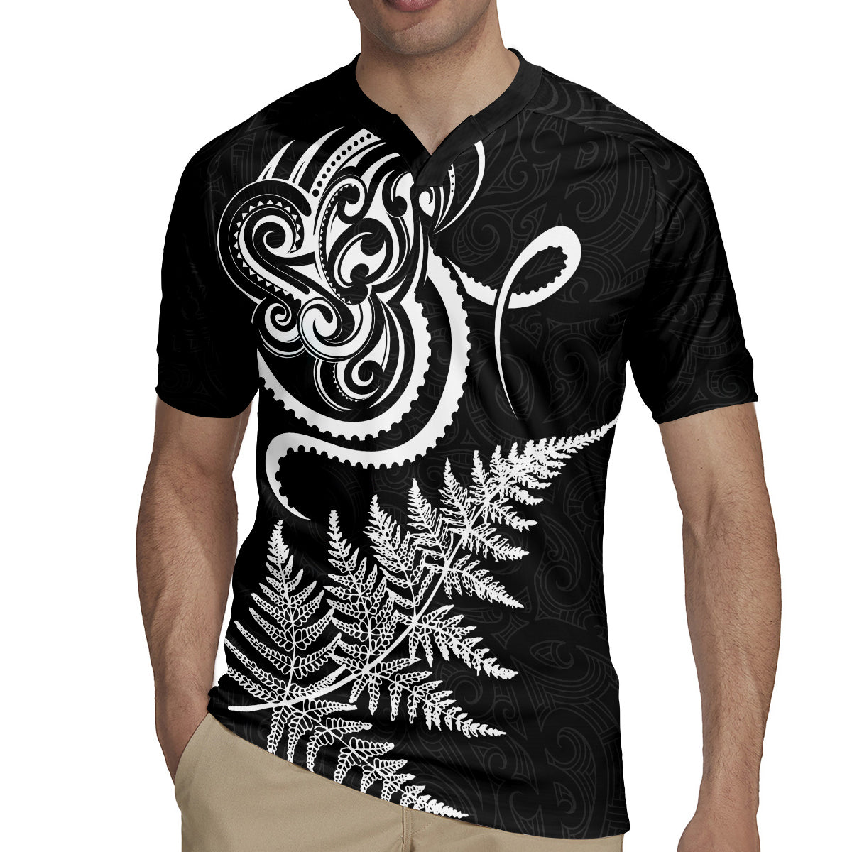 New Zealand Octopus Tattoo and Fern Rugby Jersey Maori Pattern