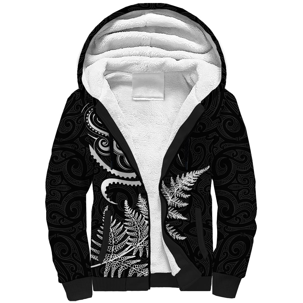 New Zealand Octopus Tattoo and Fern Sherpa Hoodie Maori Pattern