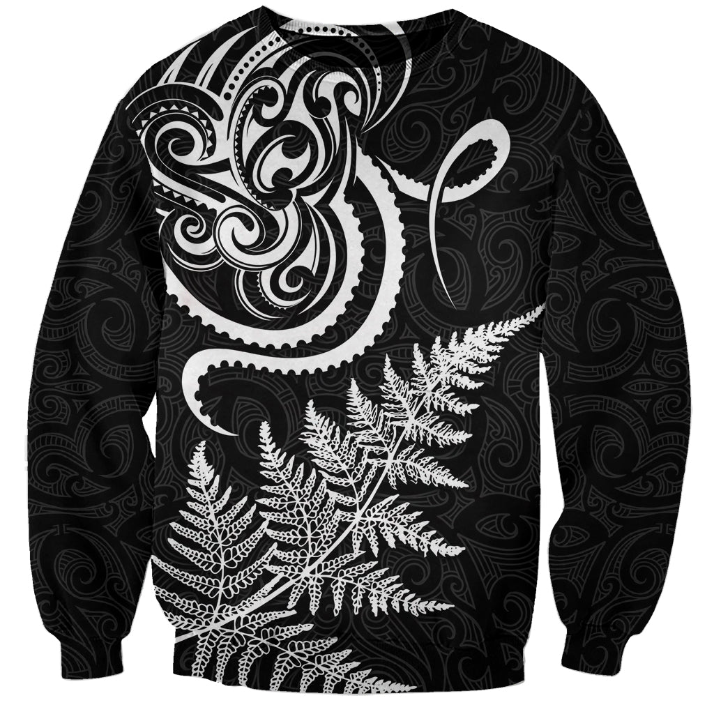 New Zealand Octopus Tattoo and Fern Sweatshirt Maori Pattern LT03 Unisex Black - Polynesian Pride