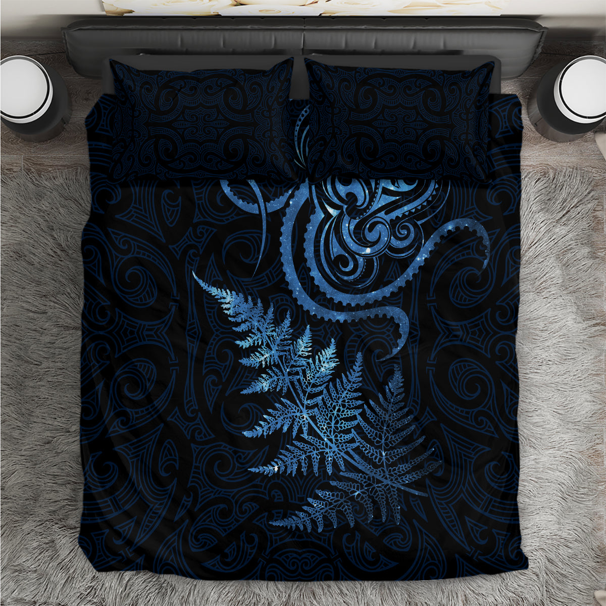 New Zealand Octopus Tattoo and Fern Bedding Set Maori Pattern Matariki Style LT03 Blue - Polynesian Pride