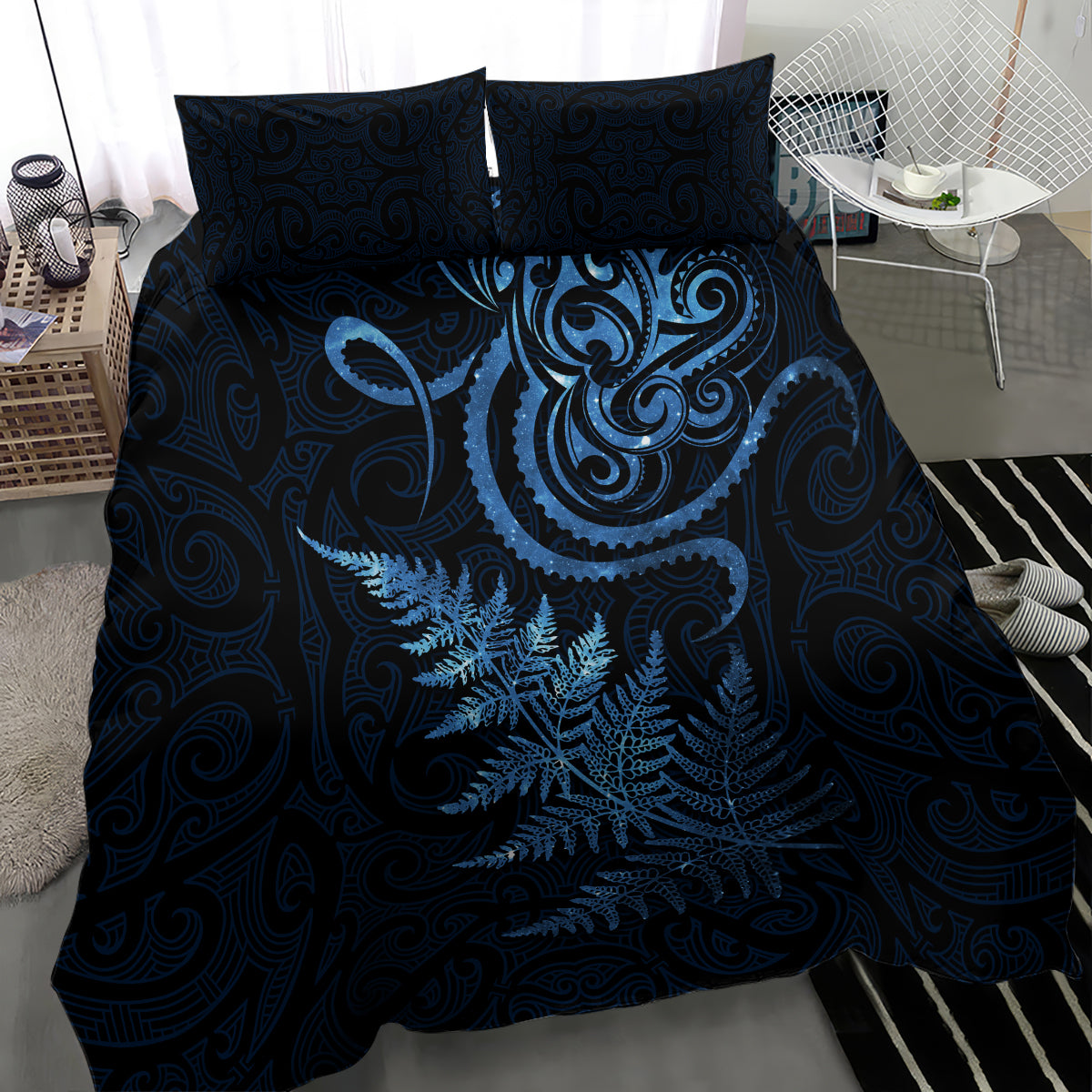New Zealand Octopus Tattoo and Fern Bedding Set Maori Pattern Matariki Style LT03 - Polynesian Pride