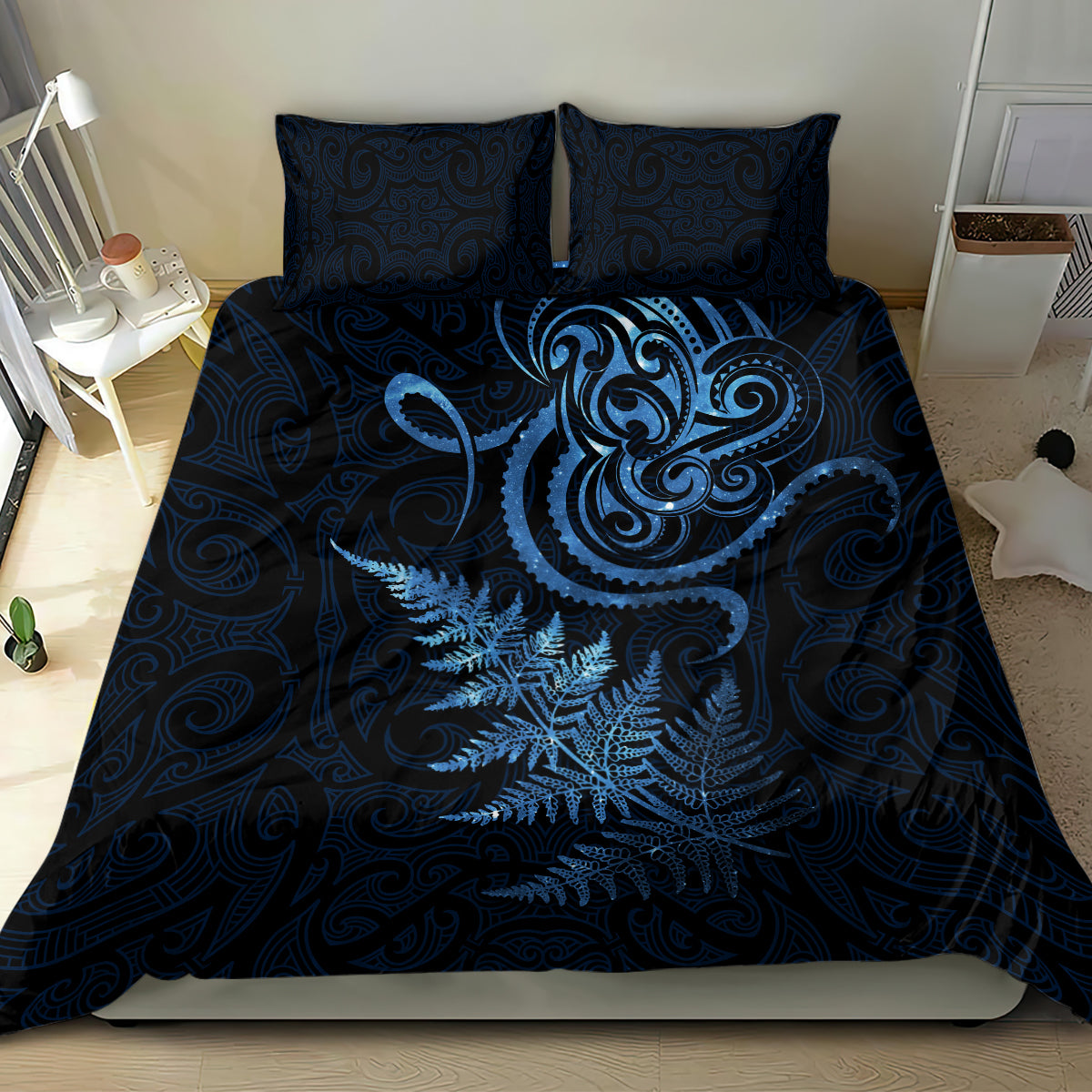New Zealand Octopus Tattoo and Fern Bedding Set Maori Pattern Matariki Style LT03 - Polynesian Pride
