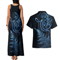 New Zealand Octopus Tattoo and Fern Couples Matching Tank Maxi Dress and Hawaiian Shirt Maori Pattern Matariki Style LT03 - Polynesian Pride