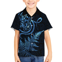 New Zealand Octopus Tattoo and Fern Family Matching Long Sleeve Bodycon Dress and Hawaiian Shirt Maori Pattern Matariki Style LT03 Son's Shirt Blue - Polynesian Pride