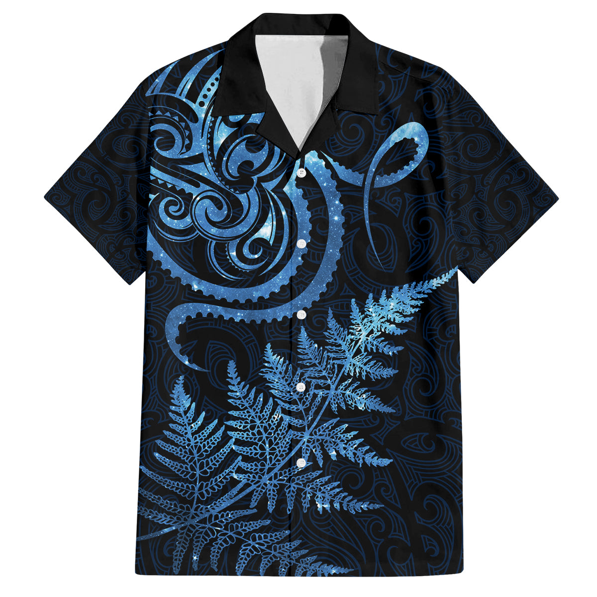 New Zealand Octopus Tattoo and Fern Family Matching Off Shoulder Maxi Dress and Hawaiian Shirt Maori Pattern Matariki Style LT03 Dad's Shirt - Short Sleeve Blue - Polynesian Pride