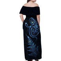 New Zealand Octopus Tattoo and Fern Family Matching Off Shoulder Maxi Dress and Hawaiian Shirt Maori Pattern Matariki Style LT03 - Polynesian Pride