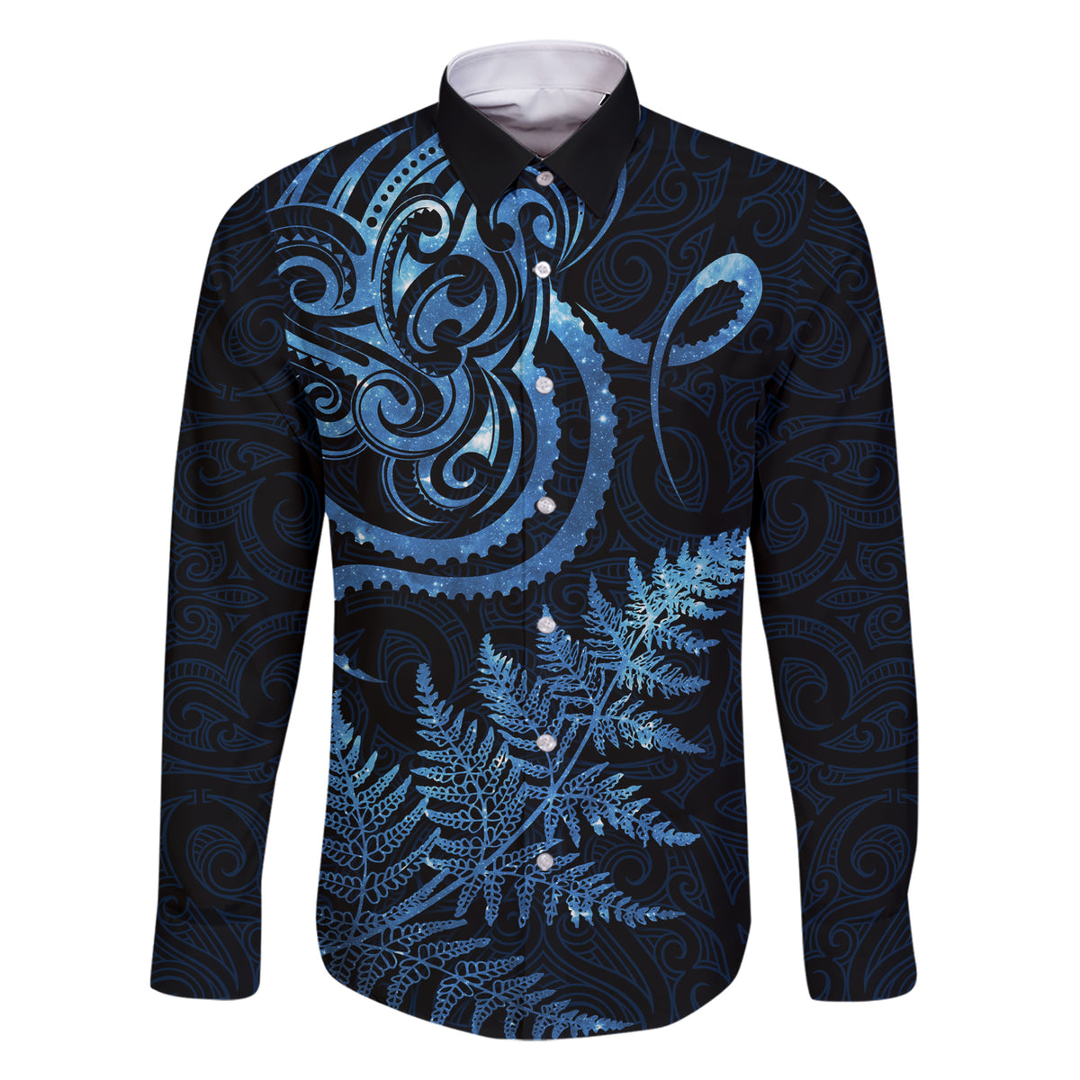 New Zealand Octopus Tattoo and Fern Family Matching Short Sleeve Bodycon Dress and Hawaiian Shirt Maori Pattern Matariki Style LT03 Dad's Shirt - Long Sleeve Blue - Polynesian Pride