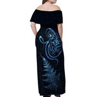 New Zealand Octopus Tattoo and Fern Off Shoulder Maxi Dress Maori Pattern Matariki Style LT03 - Polynesian Pride