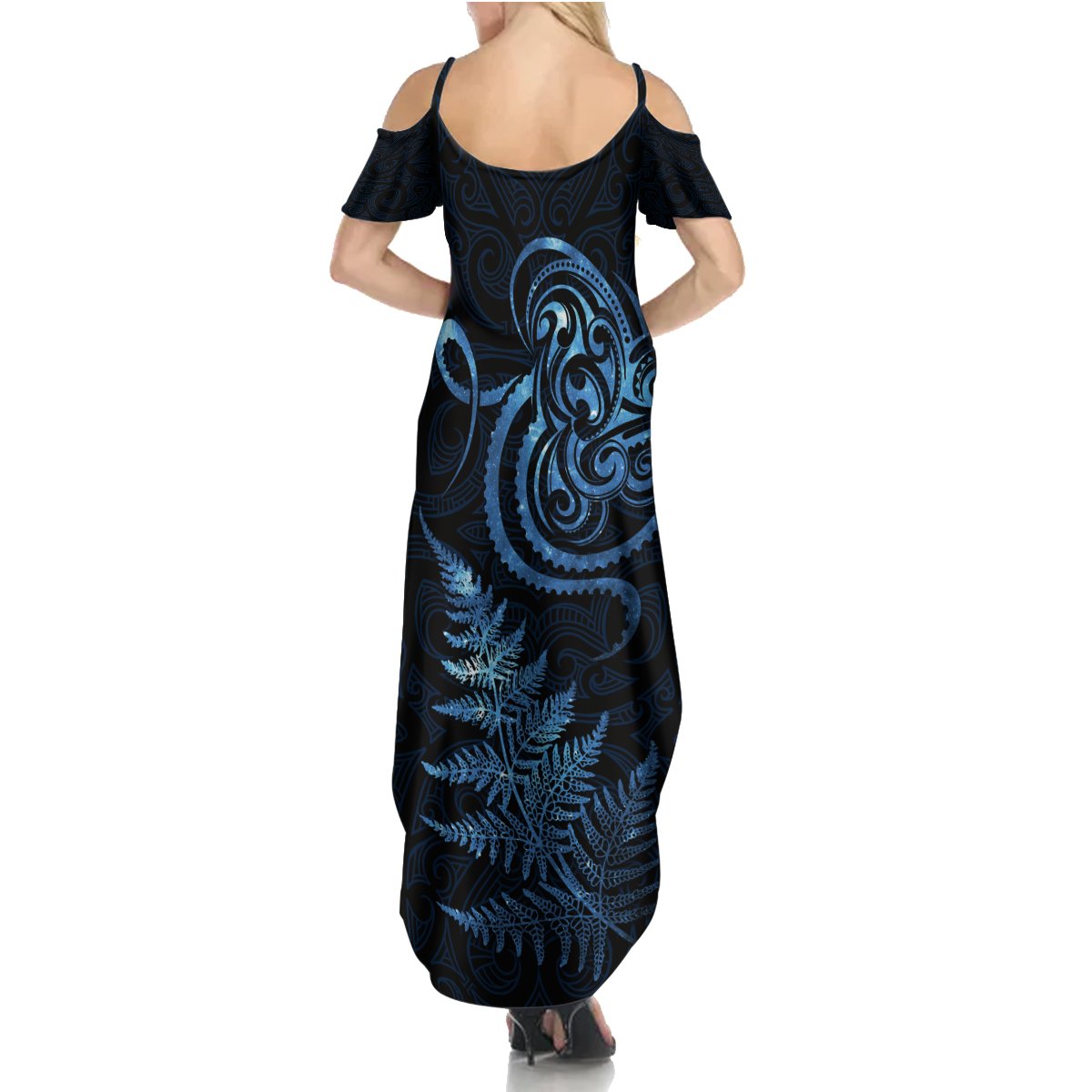 New Zealand Octopus Tattoo and Fern Summer Maxi Dress Maori Pattern Matariki Style LT03 - Polynesian Pride