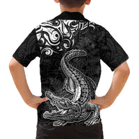 New Zealand Crocodile Tattoo and Fern Family Matching Long Sleeve Bodycon Dress and Hawaiian Shirt Maori Pattern LT03 - Polynesian Pride