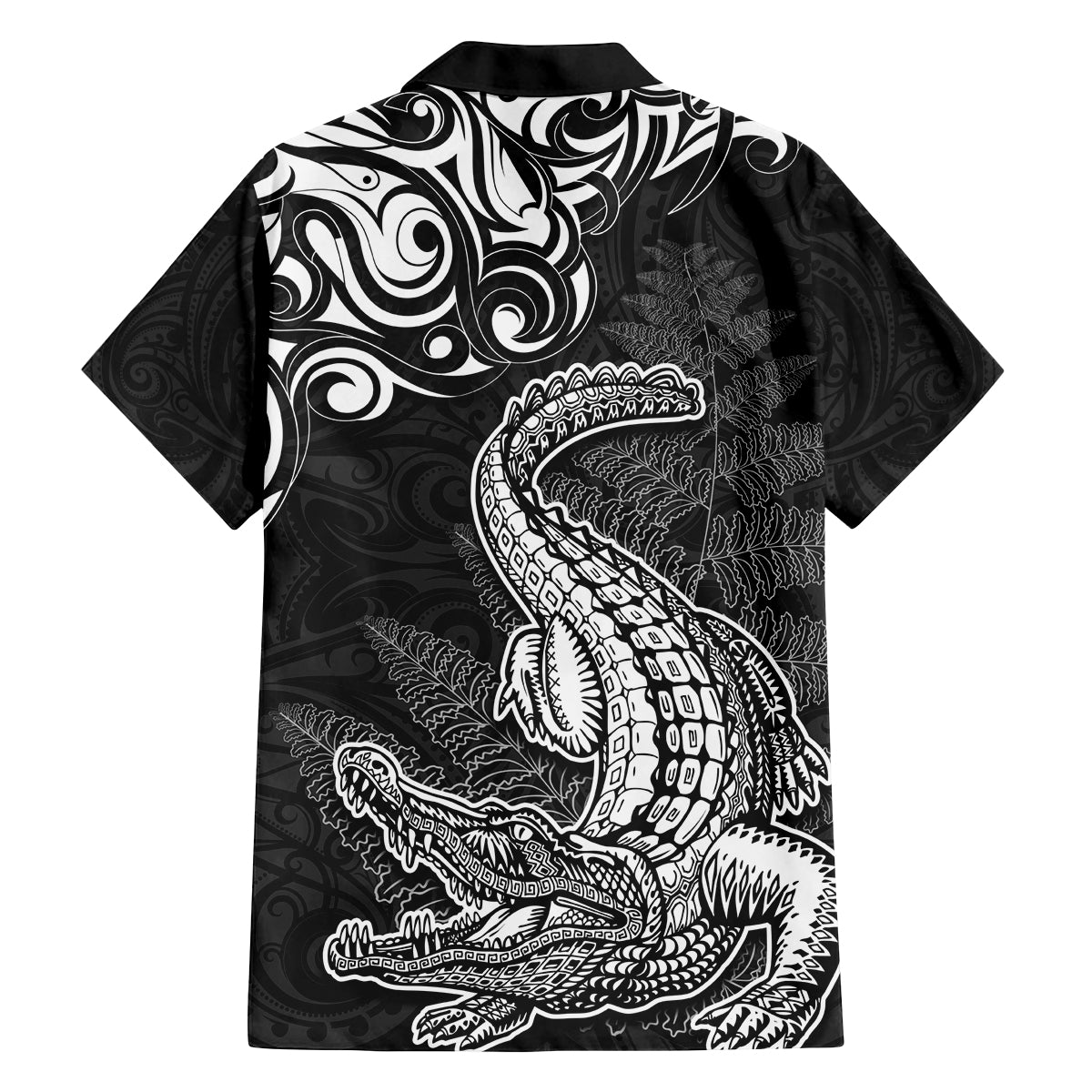 New Zealand Crocodile Tattoo and Fern Family Matching Long Sleeve Bodycon Dress and Hawaiian Shirt Maori Pattern LT03 - Polynesian Pride