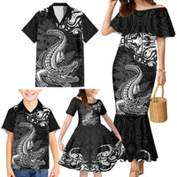 New Zealand Crocodile Tattoo and Fern Family Matching Mermaid Dress and Hawaiian Shirt Maori Pattern LT03 - Polynesian Pride