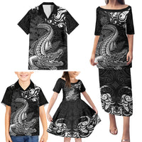 New Zealand Crocodile Tattoo and Fern Family Matching Puletasi and Hawaiian Shirt Maori Pattern LT03 - Polynesian Pride
