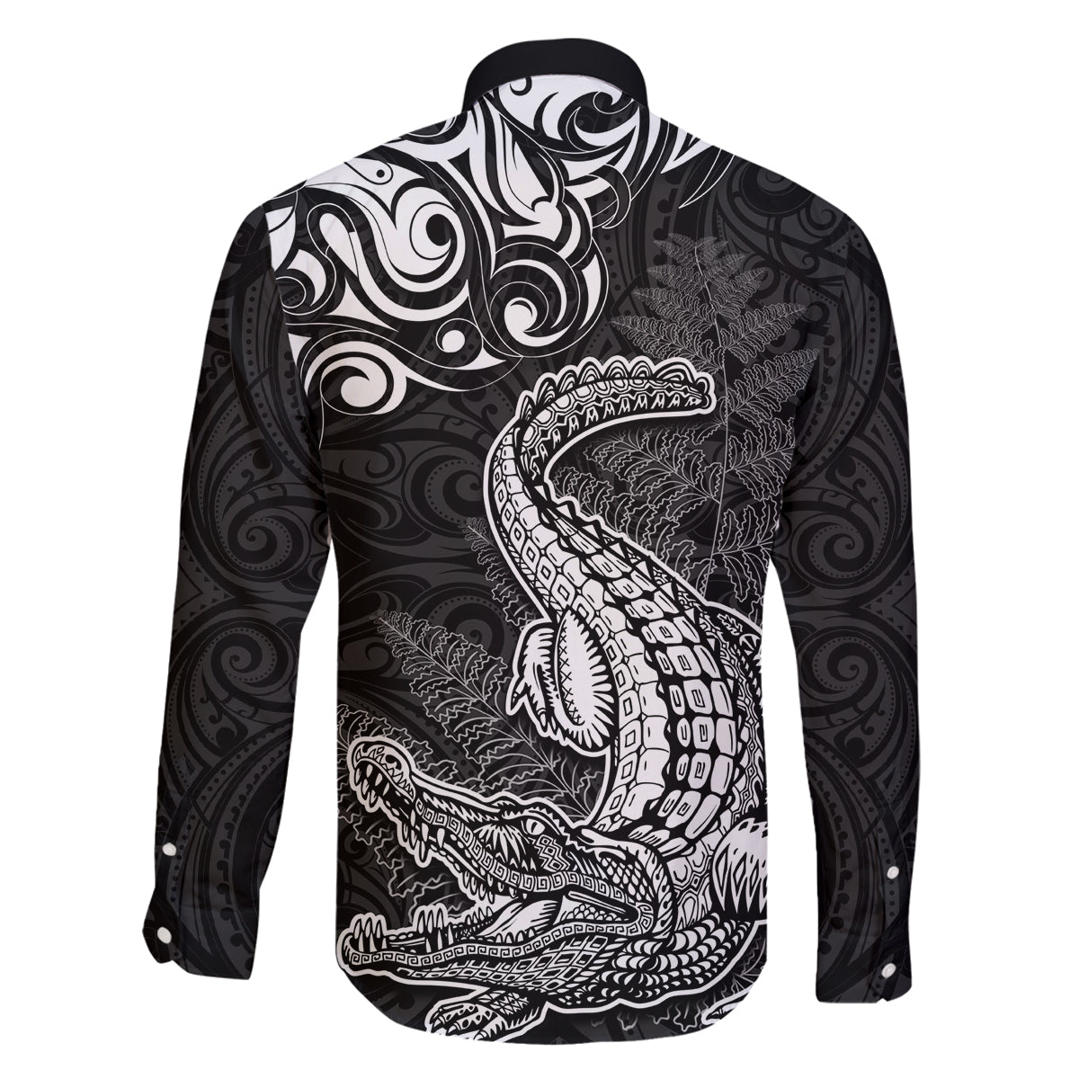 New Zealand Crocodile Tattoo and Fern Family Matching Summer Maxi Dress and Hawaiian Shirt Maori Pattern LT03 - Polynesian Pride
