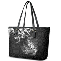 New Zealand Crocodile Tattoo and Fern Leather Tote Bag Maori Pattern