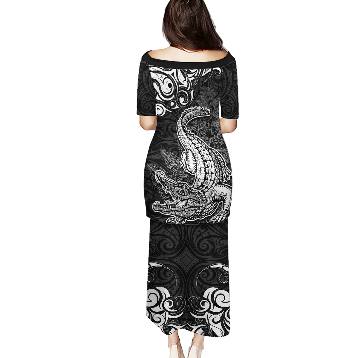 New Zealand Crocodile Tattoo and Fern Puletasi Maori Pattern