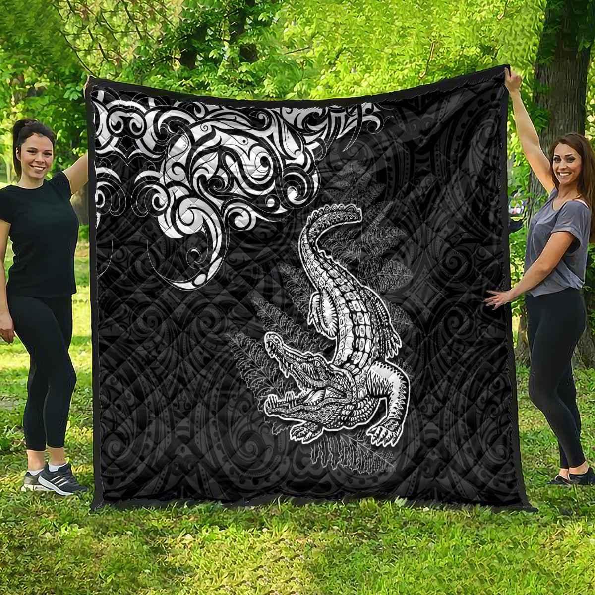 New Zealand Crocodile Tattoo and Fern Quilt Maori Pattern LT03 - Polynesian Pride