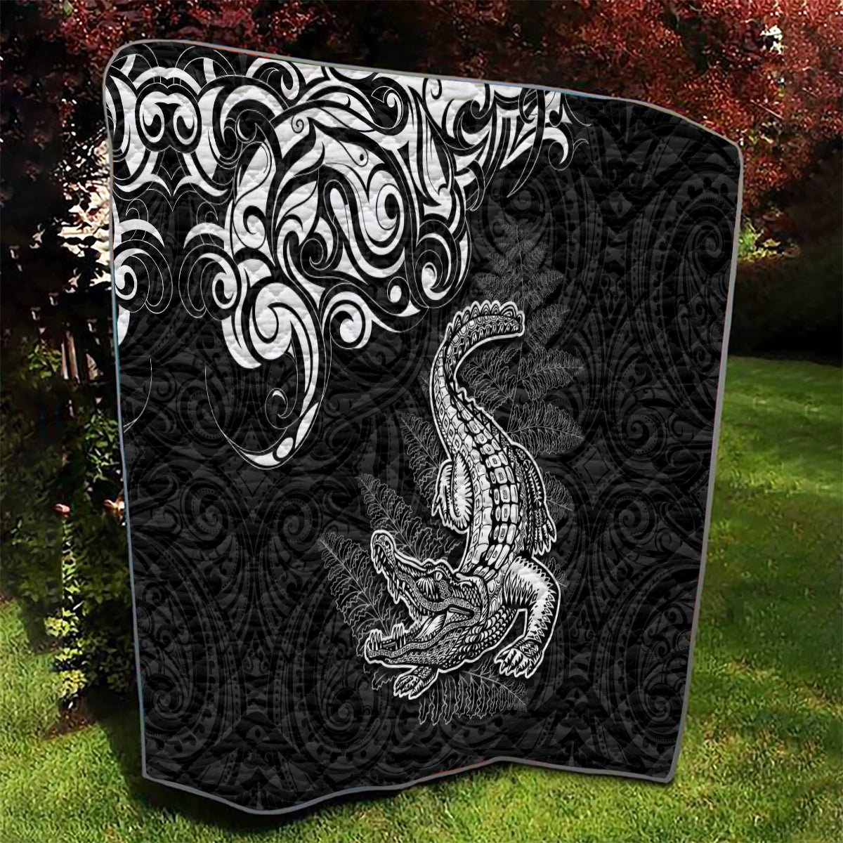 New Zealand Crocodile Tattoo and Fern Quilt Maori Pattern LT03 - Polynesian Pride