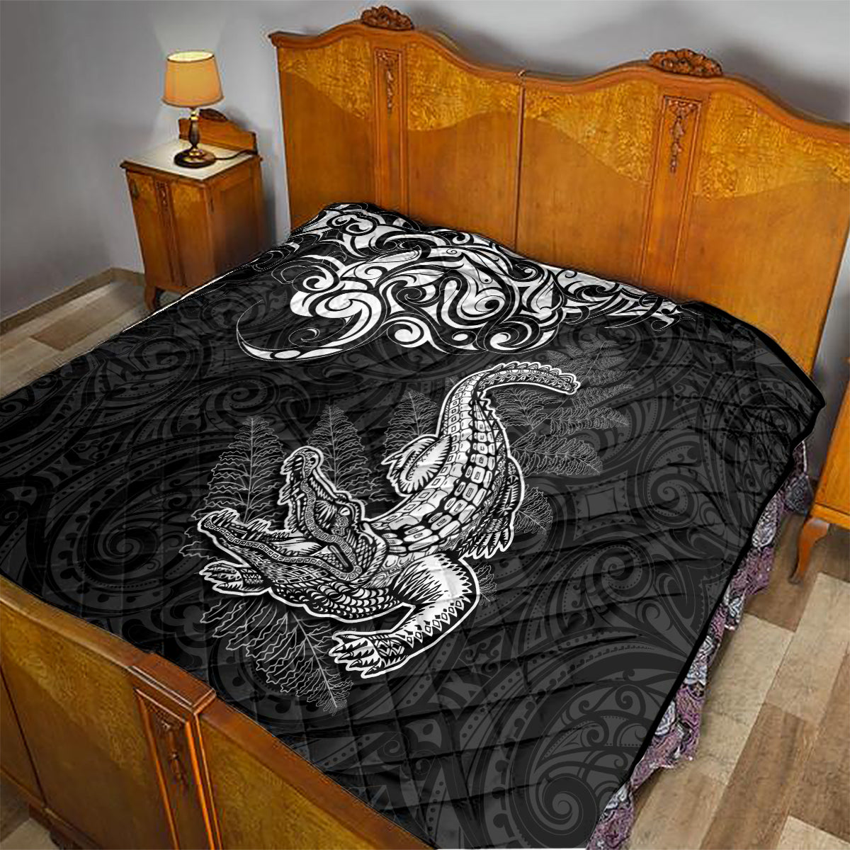 New Zealand Crocodile Tattoo and Fern Quilt Maori Pattern LT03 - Polynesian Pride