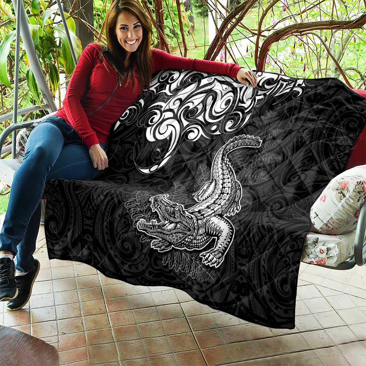 New Zealand Crocodile Tattoo and Fern Quilt Maori Pattern LT03 - Polynesian Pride