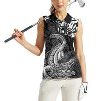 New Zealand Crocodile Tattoo and Fern Women Sleeveless Polo Shirt Maori Pattern