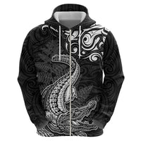 New Zealand Crocodile Tattoo and Fern Zip Hoodie Maori Pattern