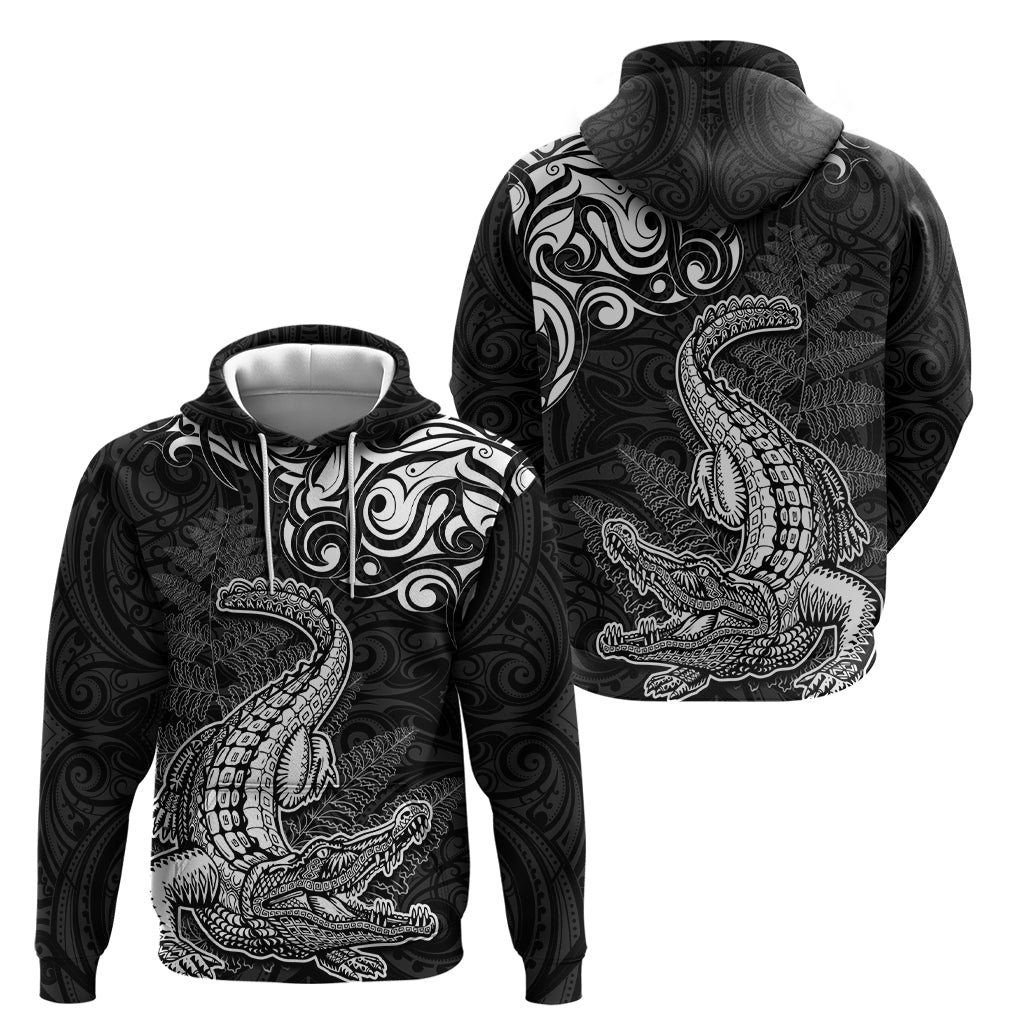 New Zealand Crocodile Tattoo and Fern Zip Hoodie Maori Pattern