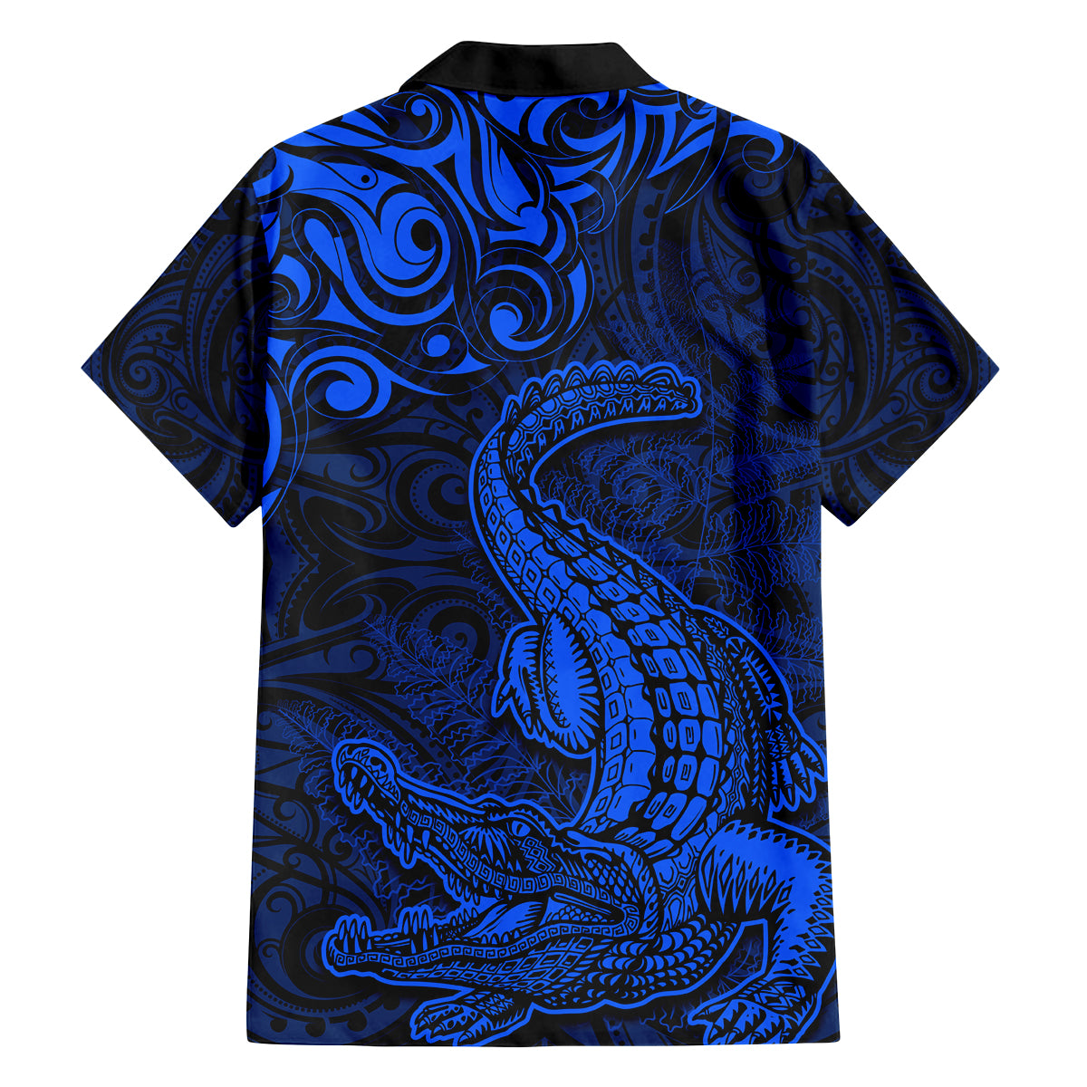 New Zealand Crocodile Tattoo and Fern Family Matching Summer Maxi Dress and Hawaiian Shirt Maori Pattern Blue Color LT03 - Polynesian Pride